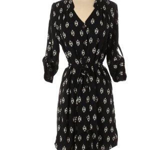 41 Hawthorn - Size Small - Black dress with ivory pattern -three quarter sleeve